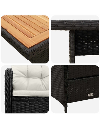 Set da pranzo per esterni con cuscino 5 pcs Nero e Bianco Crema