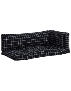Cuscini per Pallet 3 pz Motivo a Quadri Nero in Tessuto Oxford 2