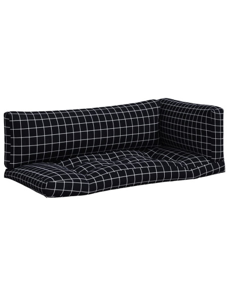 Cuscini per Pallet 3 pz Motivo a Quadri Nero in Tessuto Oxford