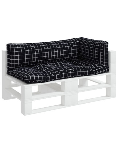 Cuscini per Pallet 3 pz Motivo a Quadri Nero in Tessuto Oxford