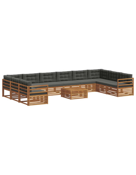 Set divani 11 pcs Naturale e Antracite Legno di Acacia Massello