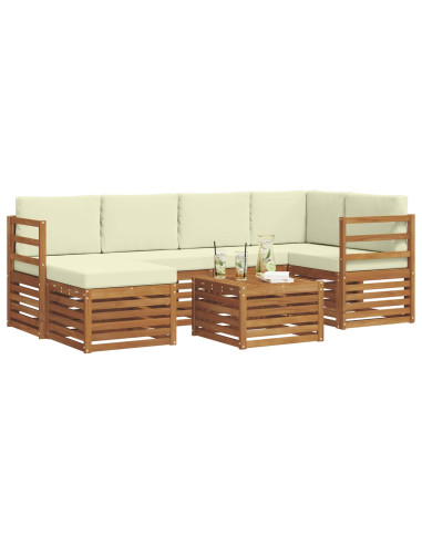 Set divani 7 pcs Naturale e Crema Legno di Acacia Massello
