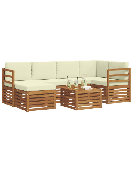Set divani 7 pcs Naturale e Crema Legno di Acacia Massello