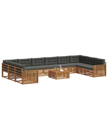 Set divani 11 pcs Naturale e Antracite Legno di Acacia Massello