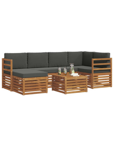 Set divani 7 pcs Naturale e Antracite Legno di Acacia Massello
