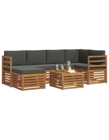 Set divani 7 pcs Naturale e Antracite Legno di Acacia Massello