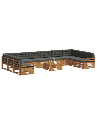 Set divani 11 pcs Naturale e Antracite Legno di Acacia Massello