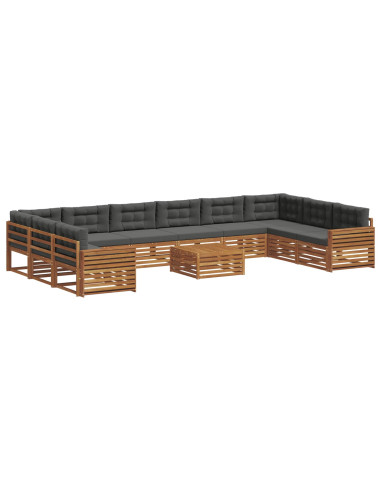Set divani 11 pcs Naturale e Antracite Legno di Acacia Massello