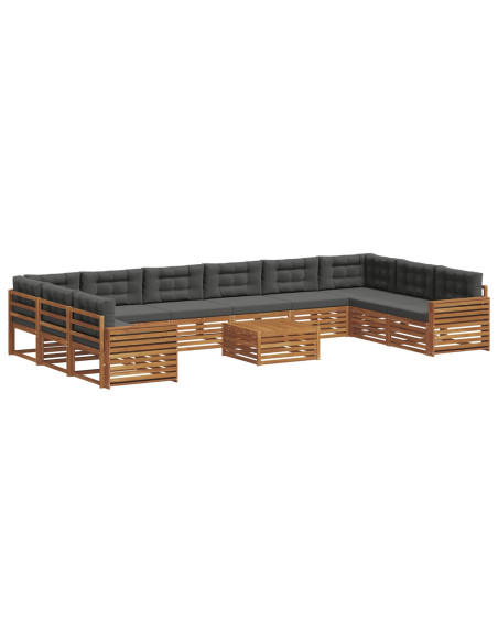 Set divani 11 pcs Naturale e Antracite Legno di Acacia Massello