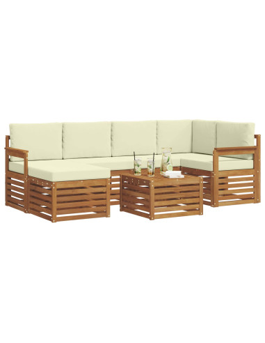 Set divani 7 pcs Naturale e Crema Legno di Acacia Massello