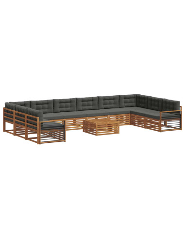 Set divani 11 pcs Naturale e Antracite Legno di Acacia Massello