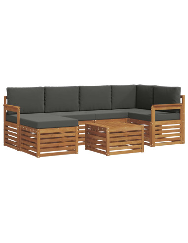 Set divani 7 pcs Naturale e Antracite Legno di Acacia Massello