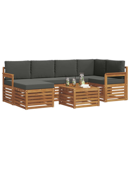 Set divani 7 pcs Naturale e Antracite Legno di Acacia Massello