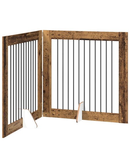 Cancello per cani con supporti 2 pcs Legno antico 100 x 100 cm