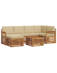 Set divani 7 pcs Naturale e Beige Legno di Acacia Massello 2