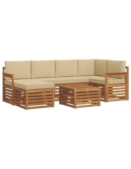 Set divani 7 pcs Naturale e Beige Legno di Acacia Massello
