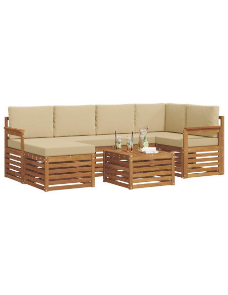 Set divani 7 pcs Naturale e Beige Legno di Acacia Massello