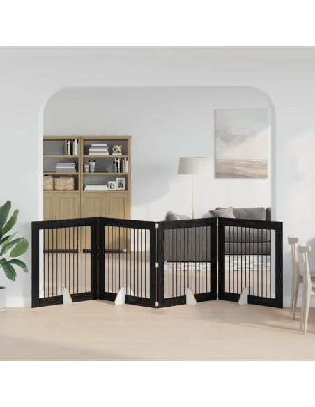 Cancello per cani con supporti 4 pcs Rovere Nero 100 x 100 cm