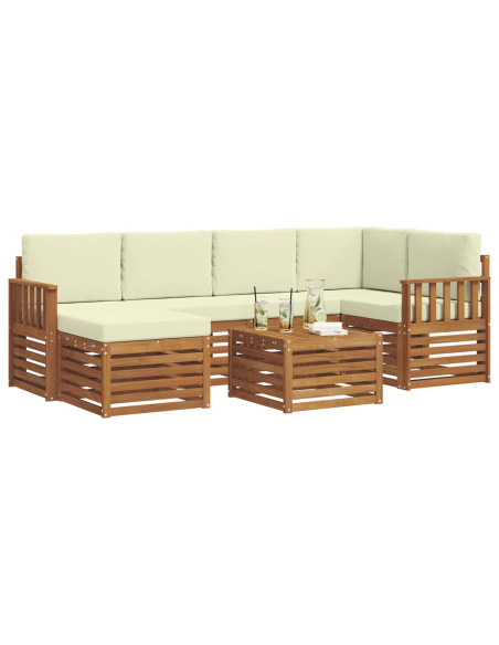 Set divani 7 pcs Naturale e Crema Legno di Acacia Massello