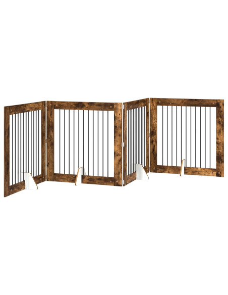 Cancello per cani con supporti 4 pcs Rovere Fumo 100 x 100 cm