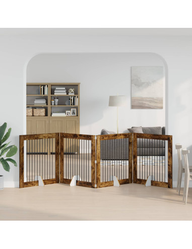 Cancello per cani con supporti 4 pcs Rovere Fumo 100 x 100 cm