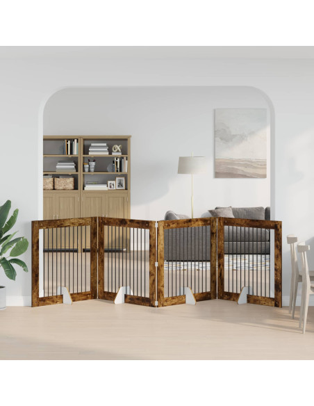 Cancello per cani con supporti 4 pcs Rovere Fumo 100 x 100 cm