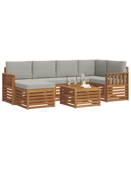 Set divani con cuscino 7 pcs Grigio Naturale e Chiaro