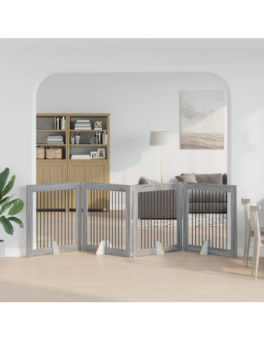 Cancello per cani con supporti 4 pcs Grigio Sonoma 100 x 100 cm