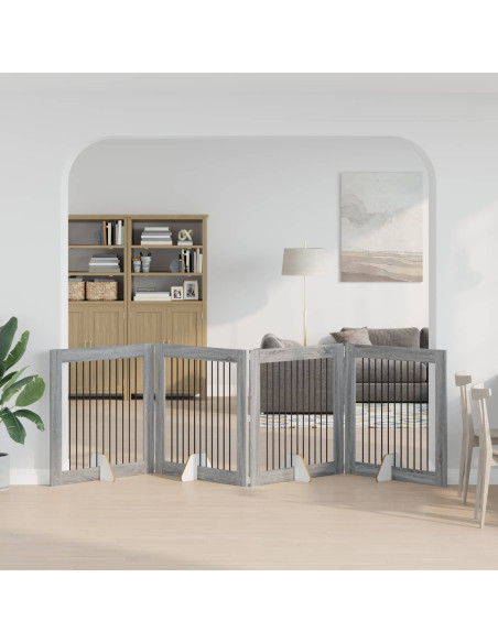 Cancello per cani con supporti 4 pcs Grigio Sonoma 100 x 100 cm
