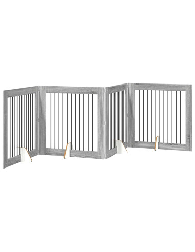 Cancello per cani con supporti 4 pcs Grigio Sonoma 100 x 100 cm