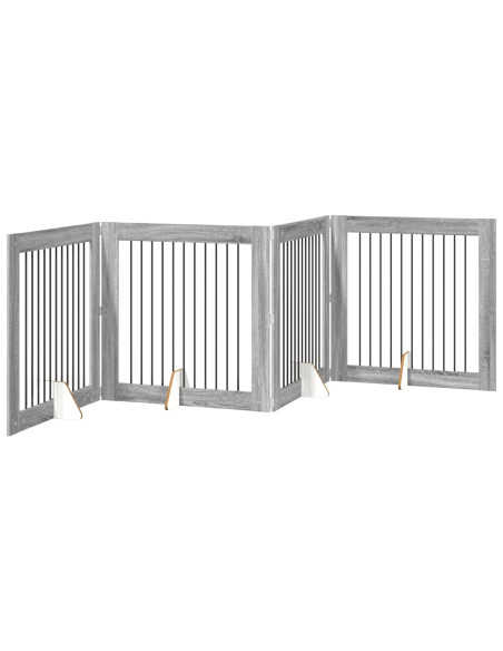 Cancello per cani con supporti 4 pcs Grigio Sonoma 100 x 100 cm