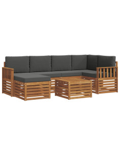Set divani 7 pcs Naturale e Antracite Legno di Acacia Massello 2