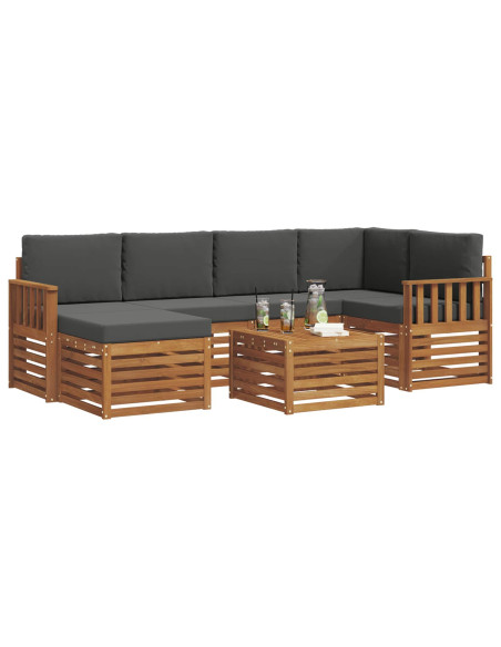 Set divani 7 pcs Naturale e Antracite Legno di Acacia Massello