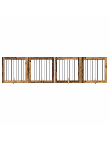 Cancello per cani con supporti 4 pcs Legno antico 100 x 100 cm