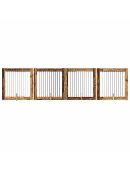 Cancello per cani con supporti 4 pcs Legno antico 100 x 100 cm