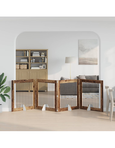 Cancello per cani con supporti 4 pcs Legno antico 100 x 100 cm