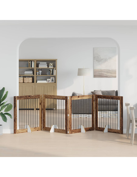 Cancello per cani con supporti 4 pcs Legno antico 100 x 100 cm