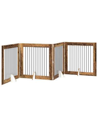 Cancello per cani con supporti 4 pcs Legno antico 100 x 100 cm
