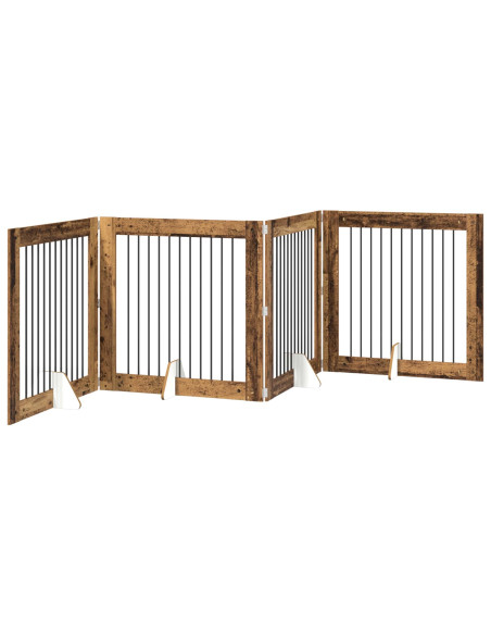 Cancello per cani con supporti 4 pcs Legno antico 100 x 100 cm