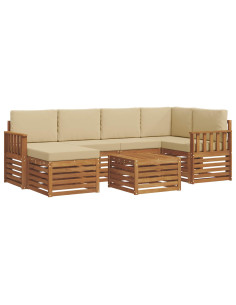 Set divani 7 pcs Naturale e Beige Legno di Acacia Massello 2