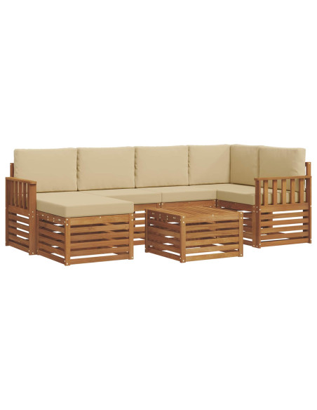Set divani 7 pcs Naturale e Beige Legno di Acacia Massello