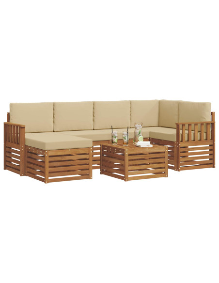 Set divani 7 pcs Naturale e Beige Legno di Acacia Massello