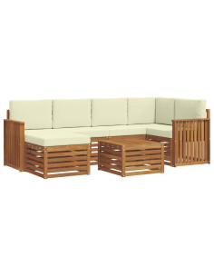 Set divani 7 pcs Naturale e Crema Legno di Acacia Massello 2