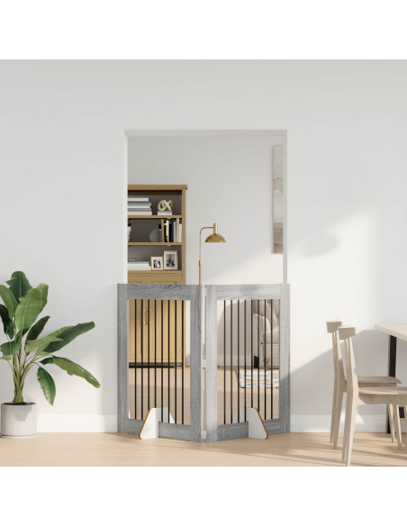 Cancello per cani con supporti 2 pcs Grigio Sonoma 80 x 100 cm