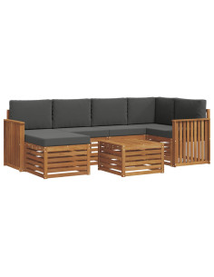 Set divani 7 pcs Naturale e Antracite Legno di Acacia Massello 2