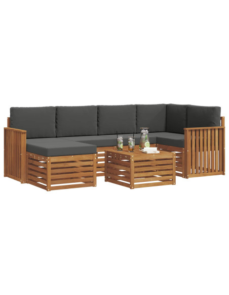 Set divani 7 pcs Naturale e Antracite Legno di Acacia Massello