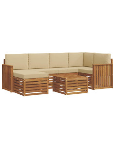 Set divani 7 pcs Naturale e Beige Legno di Acacia Massello 2