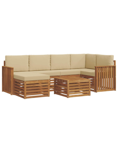 Set divani 7 pcs Naturale e Beige Legno di Acacia Massello