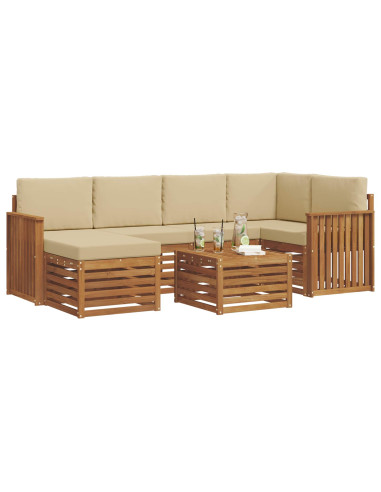 Set divani 7 pcs Naturale e Beige Legno di Acacia Massello