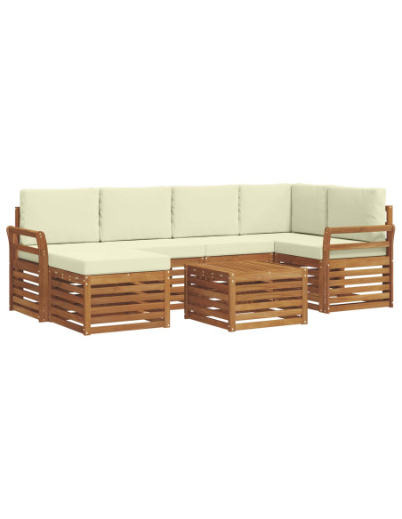 Set divani 7 pcs Naturale e Crema Legno di Acacia Massello